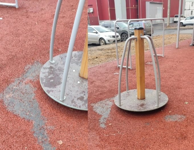 Покрытие из крошки на новых детских площадках Рыбинска восстановят