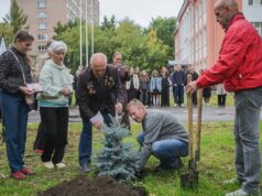 У школы №26 высадили голубую ель в память о выпускнике школы Андрее Стукалове