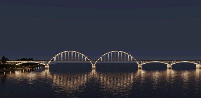 В Рыбинске на мосту через Волгу устанавливают подсветку