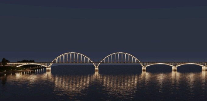 В Рыбинске на мосту через Волгу устанавливают подсветку